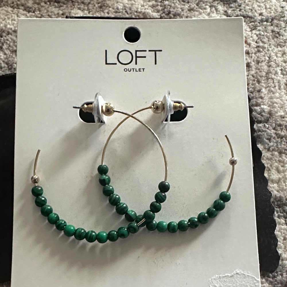 LOFT Emerald Beaded Hoop Earrings